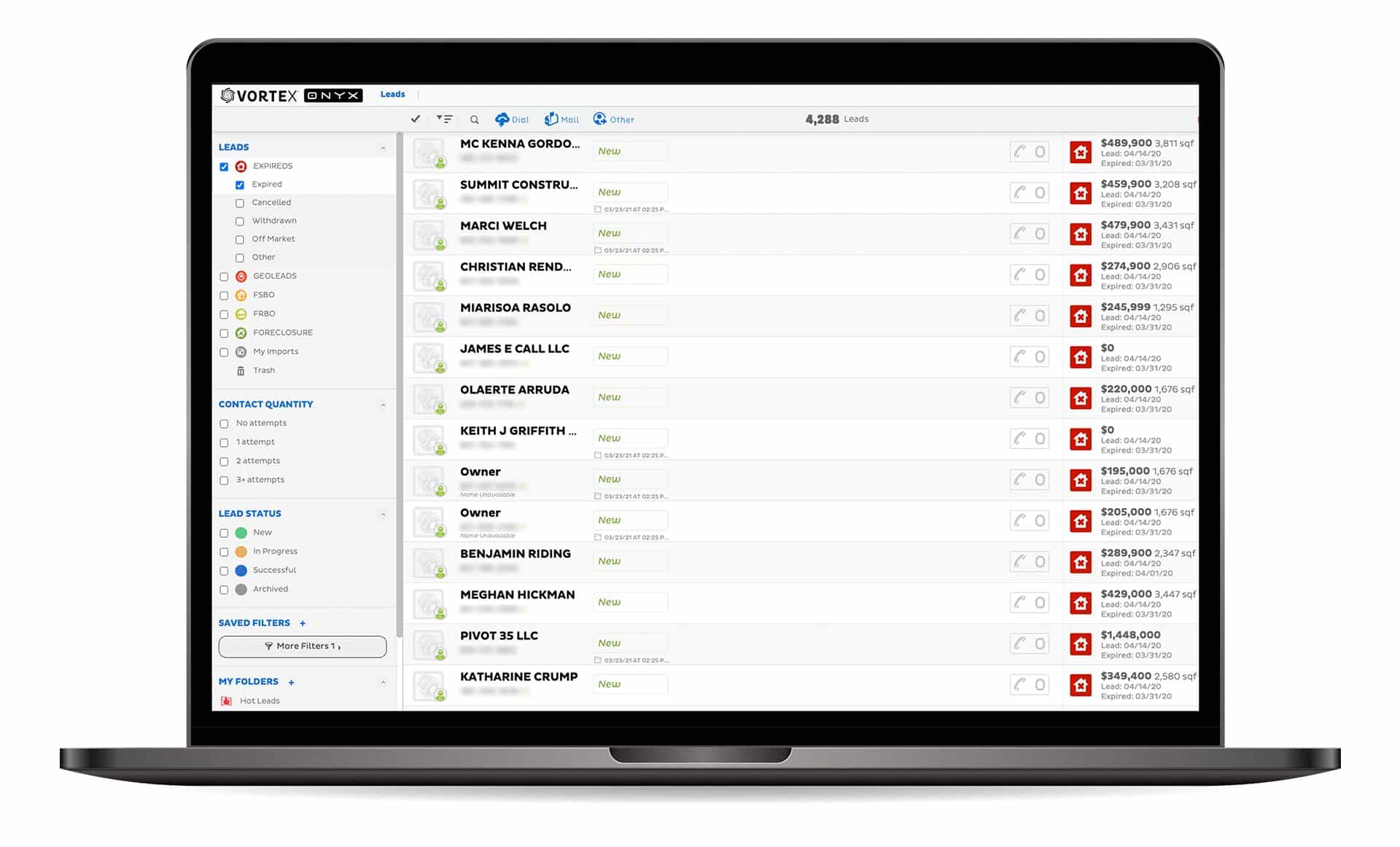 REDX Expired Lead Listings in the Vortex Dialer on a Mac
