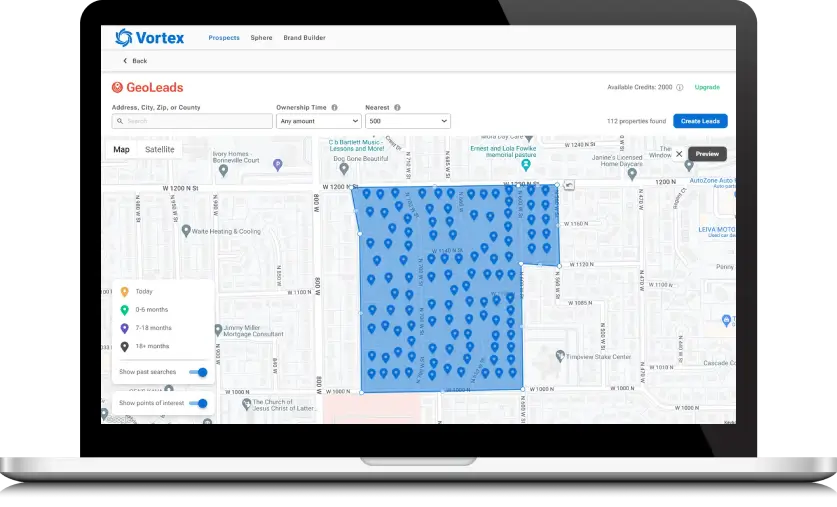 mapping an area for circle prospecting using GEOLeads in the Vortex LMS